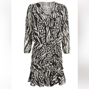 VERONICA BEARD Kiran Silk Animal Print Mini Dress. Size 2. Black & White